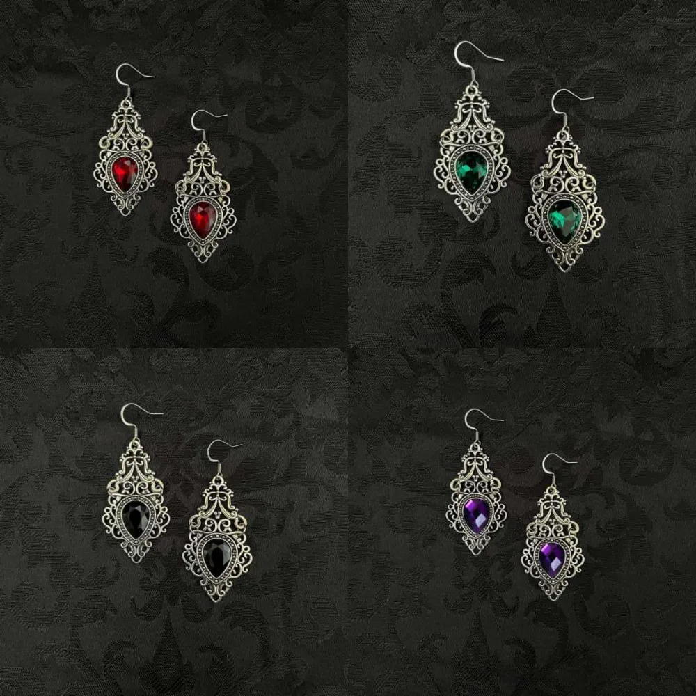 Gothic Victoria Sliver Color Celtic Filigree Scroll Imitation Gemstone Pendant Dangle Earrings for Women Bride Wedding Jewelry