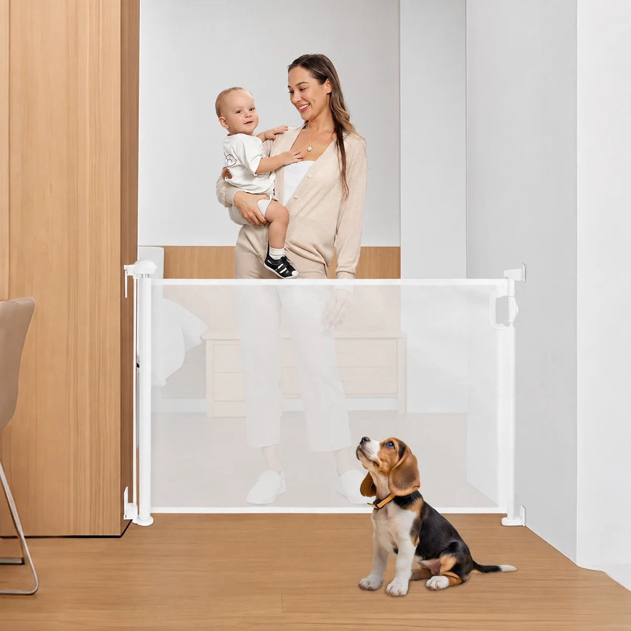 Nobleza Puerta Seguridad Bebé Extensibles, Barrera Seguridad Nños y Perros 0-180cm, Apertura con Una Mano, Ideal para Escaleras, Puertas, Interior y Exterior, Blanco