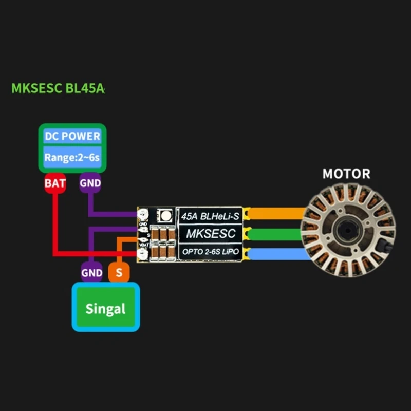 45A  Brushless Motor Electric Speed Controller BLHeLi-S ESC 2-6S Supports DShot125/300/600 OneShot125
