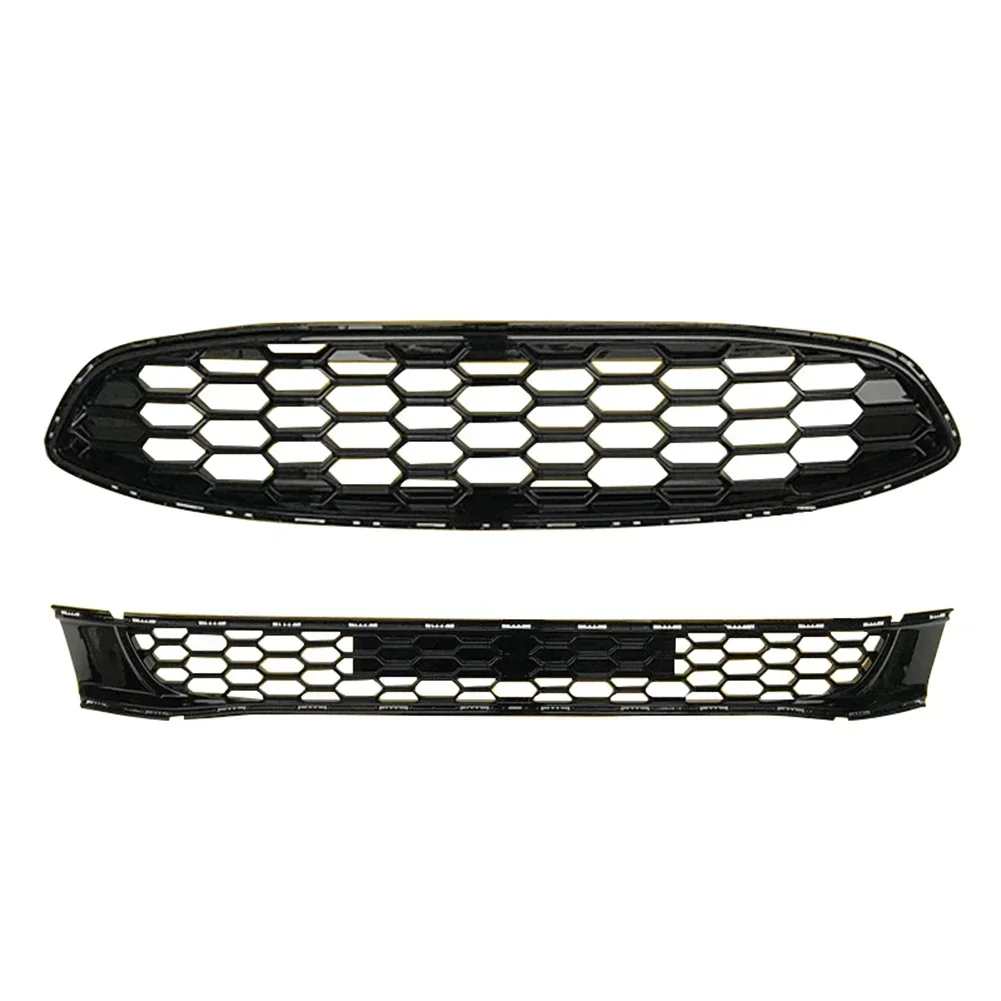 Front Racing Facelift Bumper Grill Mesh Radiator Upper& Lower Grille Fit For Ford Escort 2018 2019 2020 Glossy Black