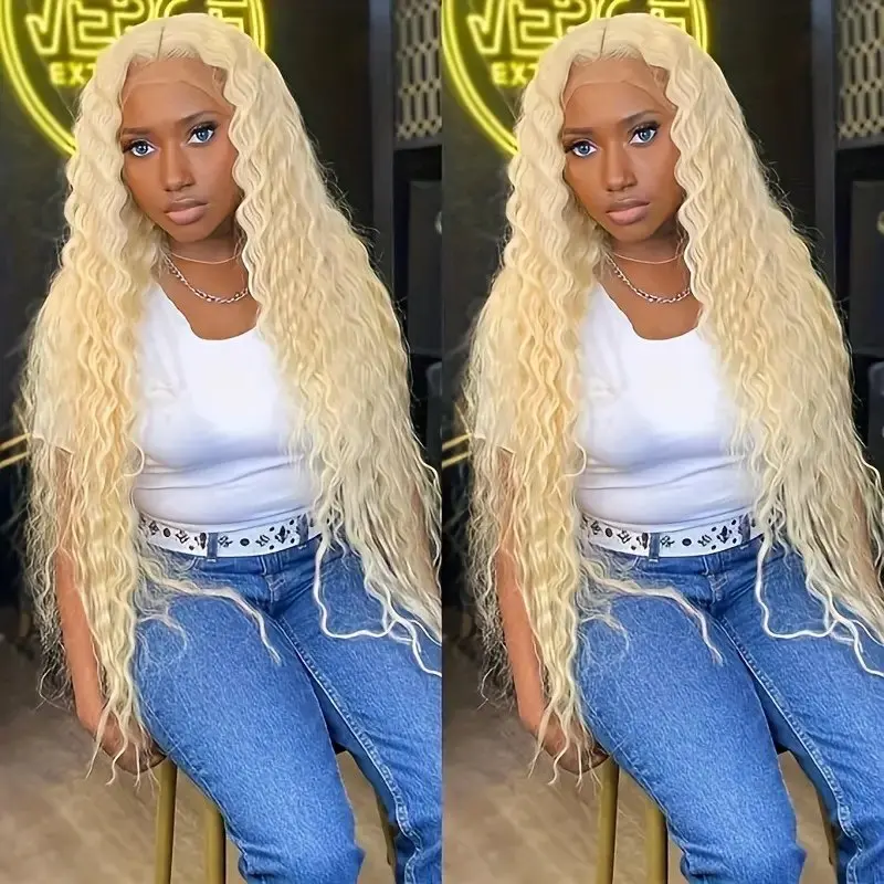 13x6 HD Lace Front 30 Inches 613 Blonde 13x4 Deep Wave Baby Hair Around 150 Density Pre-Plucked Glueless Curly  Human Hair Wig