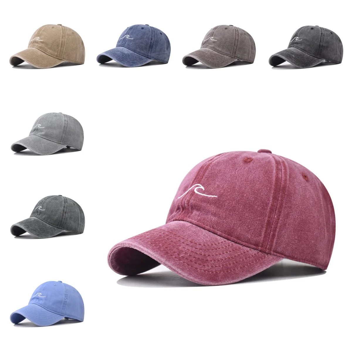 1 PC Wave Ripple Embroidery Baseball Cap Solid Color Washed Cotton Dad Hats Simple Vintage Hip Hop Hats For Women Men