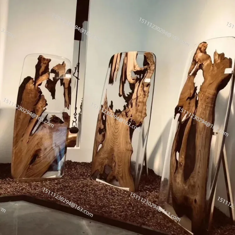 

Luxury design most popular solid wood walnut Qinghe transparent epoxy wood resin table