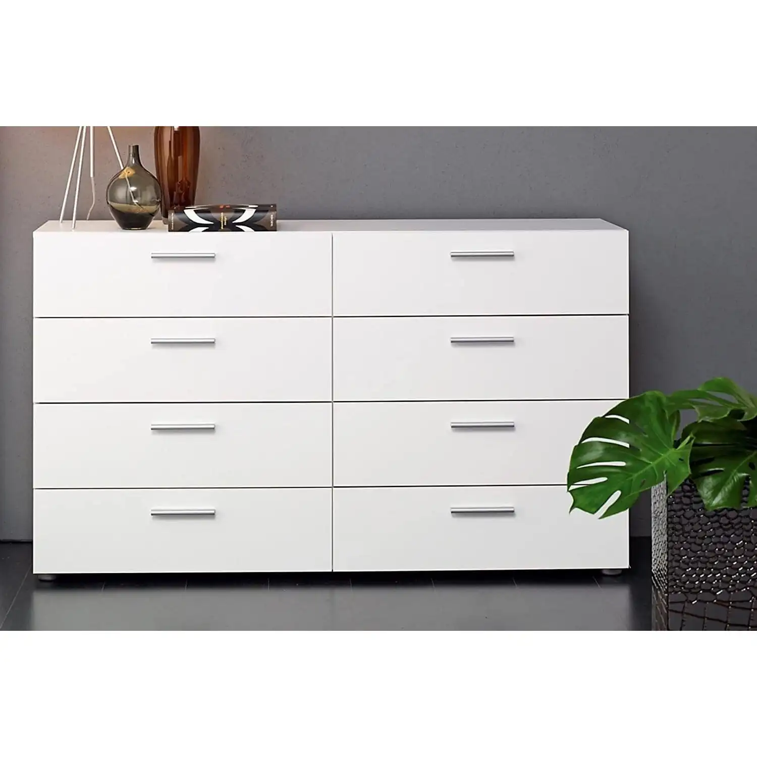 

Modern Loft Wood Contemporary 8 Drawer Freestanding Double Storage Dresser, Metal Glides,White,Easy Assembly