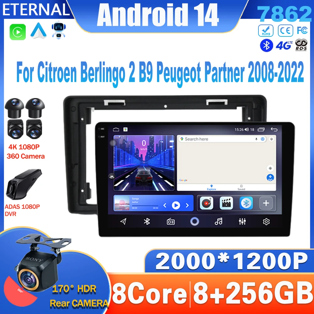 

Android 14 Car Radio For Citroen Berlingo 2 B9 Peugeot Partner 2008-2018 Multimedia Video Player Navigation Carplay Head Unit