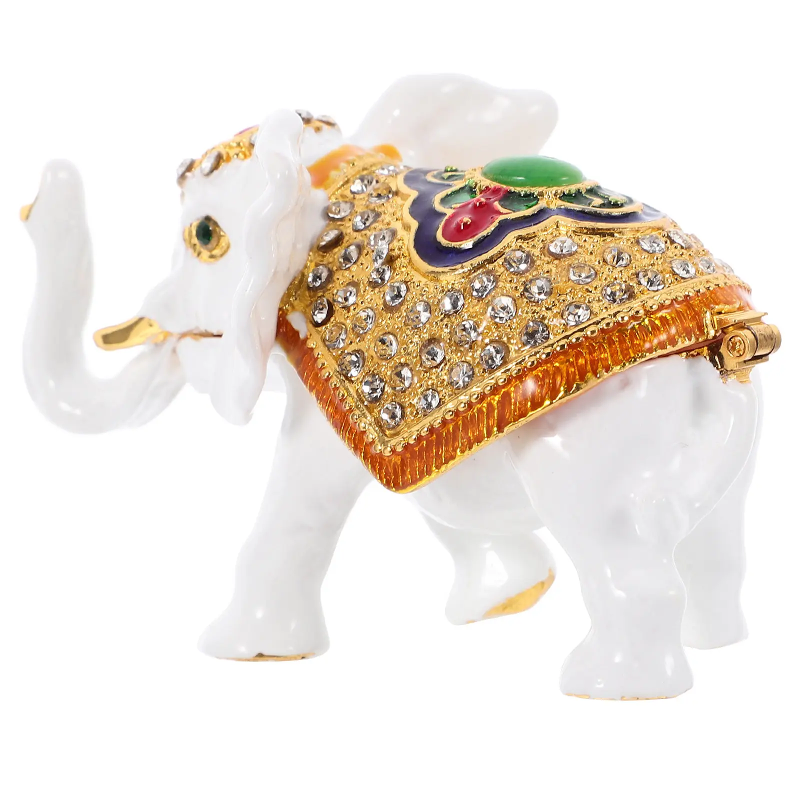 

Metal Enamel Elephant Trinket Box Sparkling Rhinestone Design Hinged Jewelry Storage Box for Rings Necklaces Home Decor Wedding