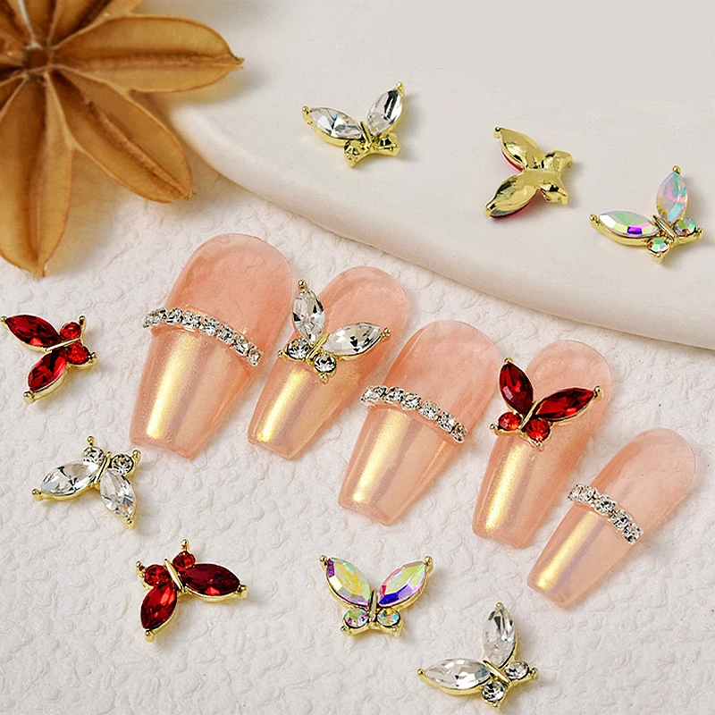 

10PCS 3D Luxury Alloy Butterfly Nail Art Charms Crystal Rhinestones Accessories For Manicure Nails Decoration Supplies Material