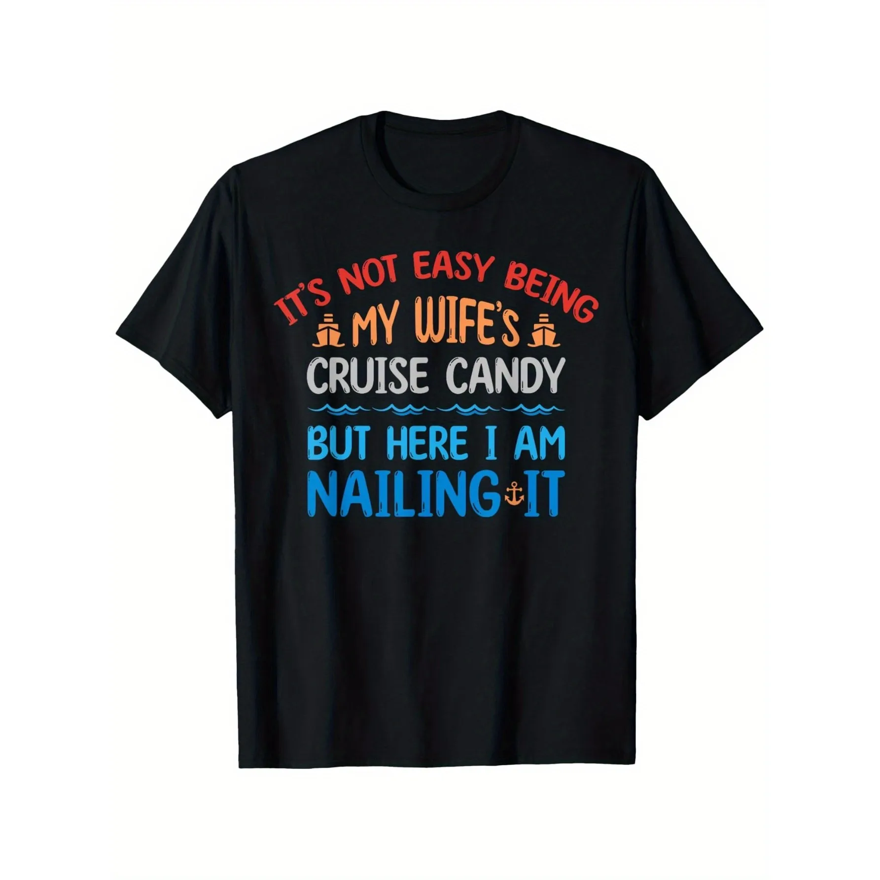 Funny Cruise Candy Husband Shirt Men's Pure Cotton Casual Graphic Tee Vacation Gift