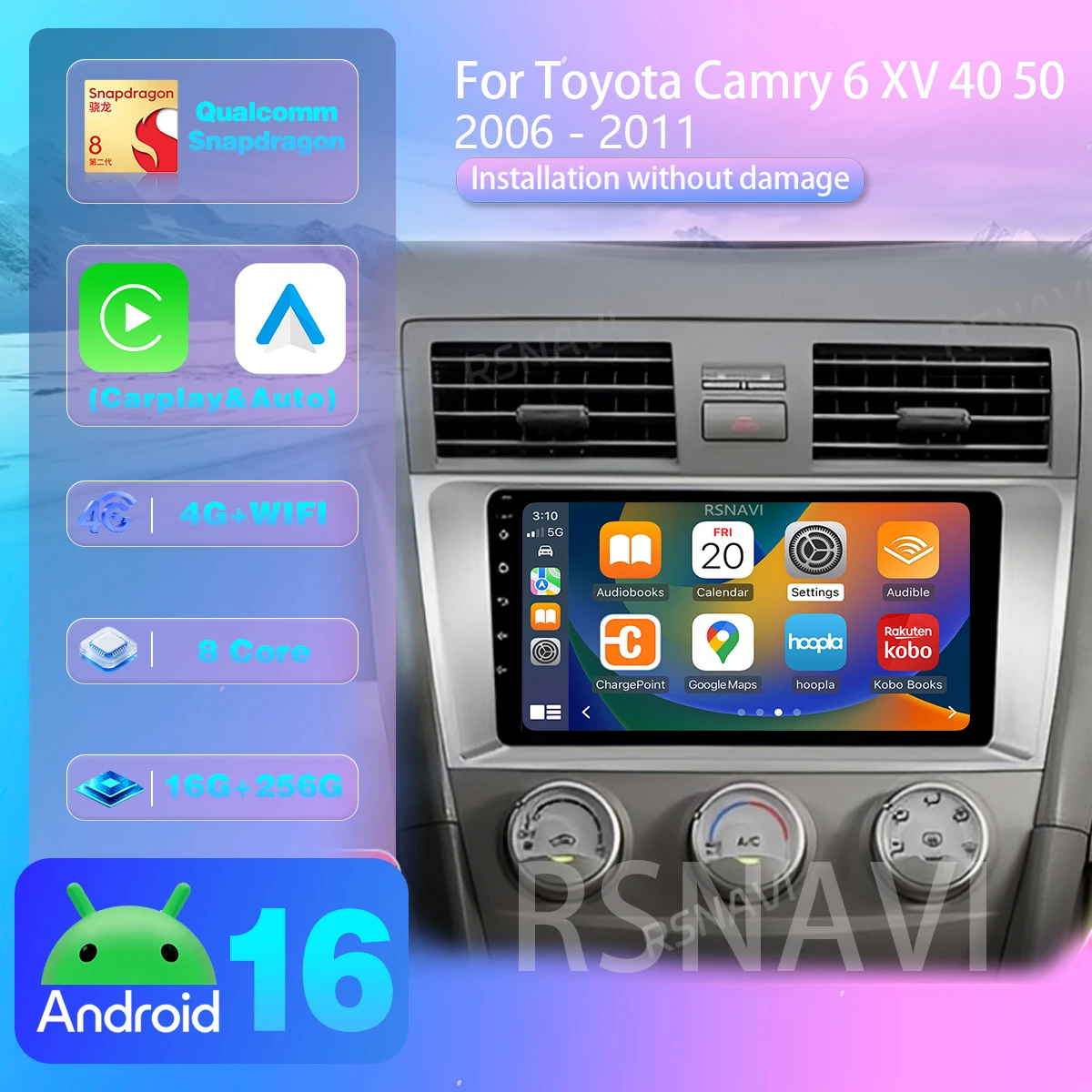Android 16 para Toyota Camry 6 XV 40 50 2006-2011, Carplay Auto, Pantalla Qualcomm, Reproductor de Radio para Auto, GPS, Plug and Play, Snapdragon