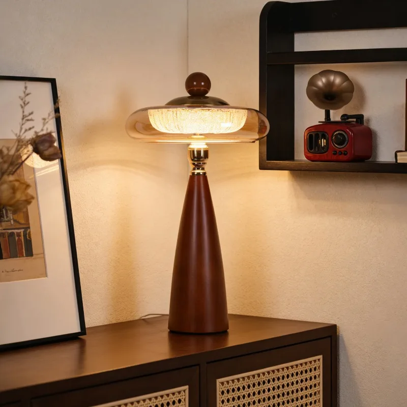 Mid Century American Vintage Solid Wood Luxury Table Lamp LED Bedroom Bedside Ambient Home Decor Novelty New Energy Saving