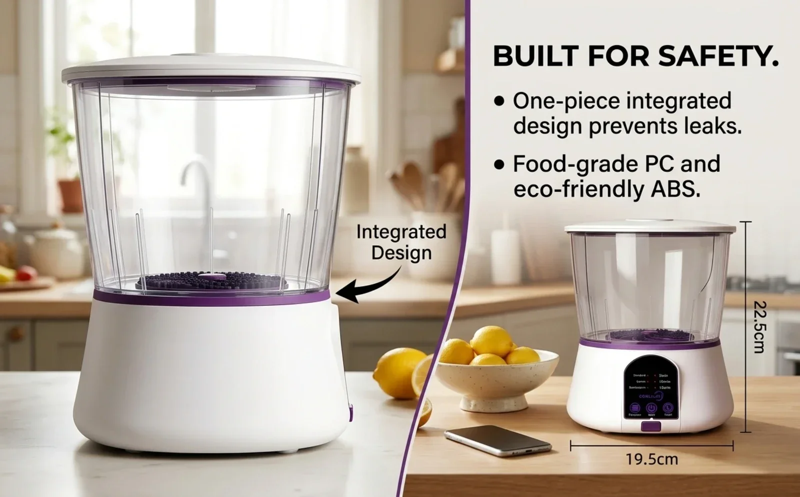 Portable Ultrasonic Food Purifier with Titanium Electrolysis Technology, Rechargeable Fruit Vegetable Cleaner Machine, Deep Cleans Produce, Meat and Seafood, Compact Household Food Washing Gadget for Kitchen Use