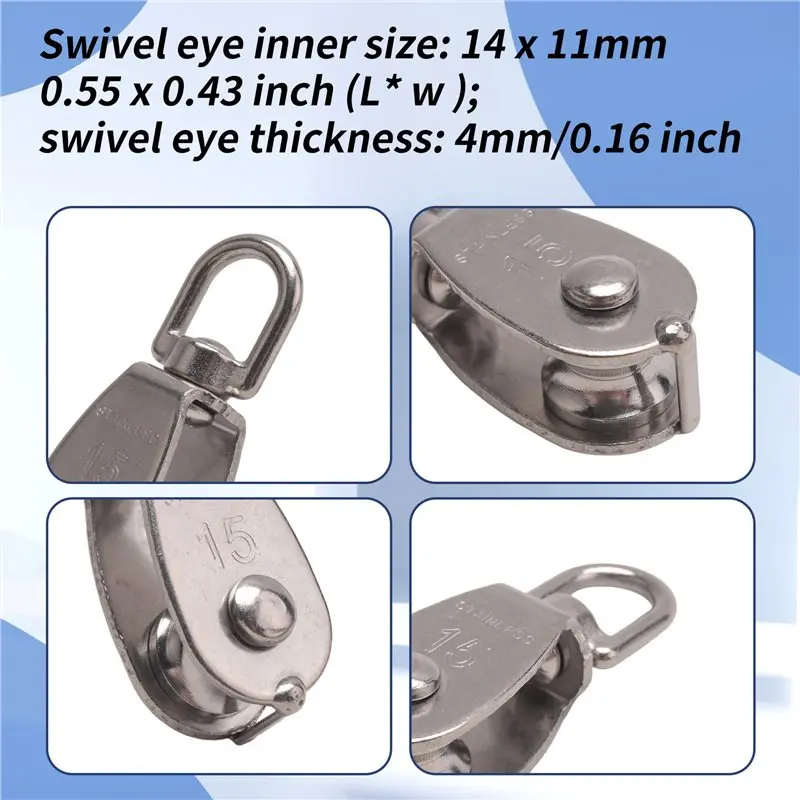 Aug. Crane Pulley Block M15 Lifting Crane Swivel Hook Single Pulley Block Hanging Wire Towing Wheel 10Pcs