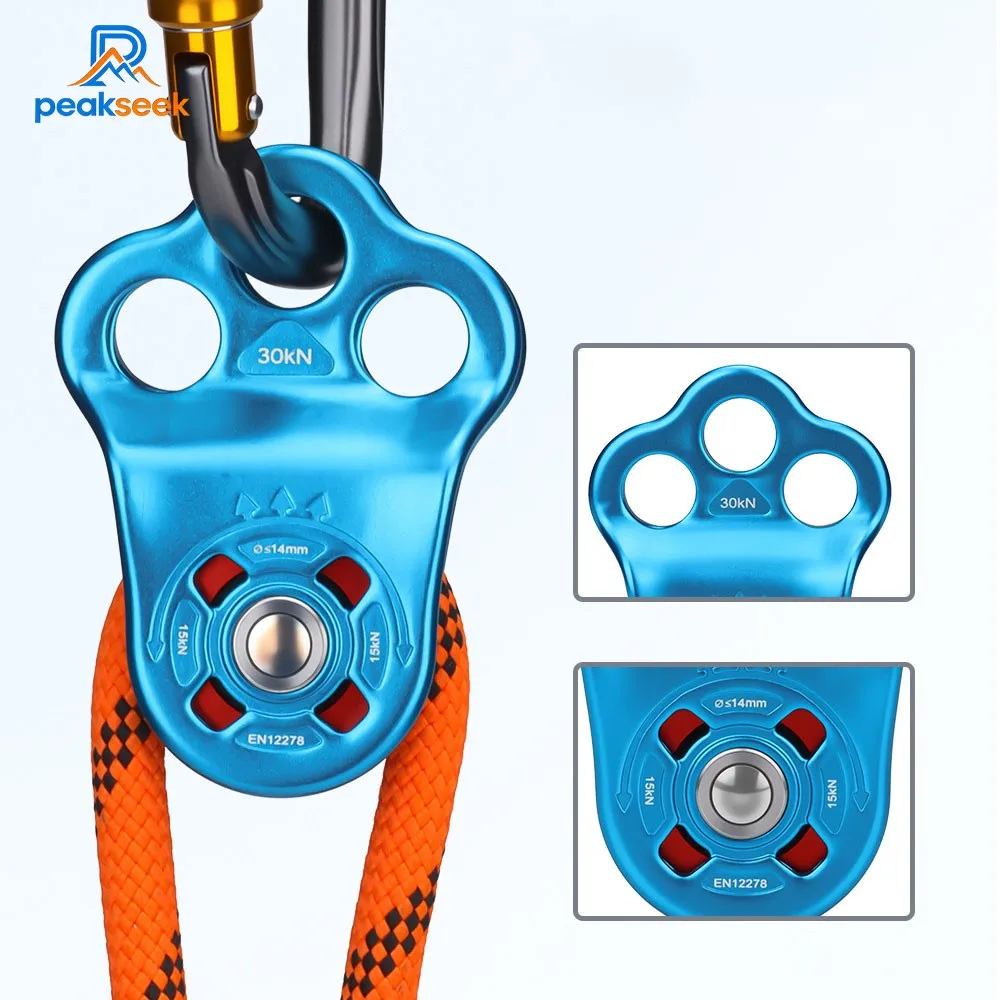 Peakseek 30KN 7075 Aluminum Alloy Single Pulley Built-in Ball Bearing 3-Hole Outdoor Rock Climbing Pulley view 5