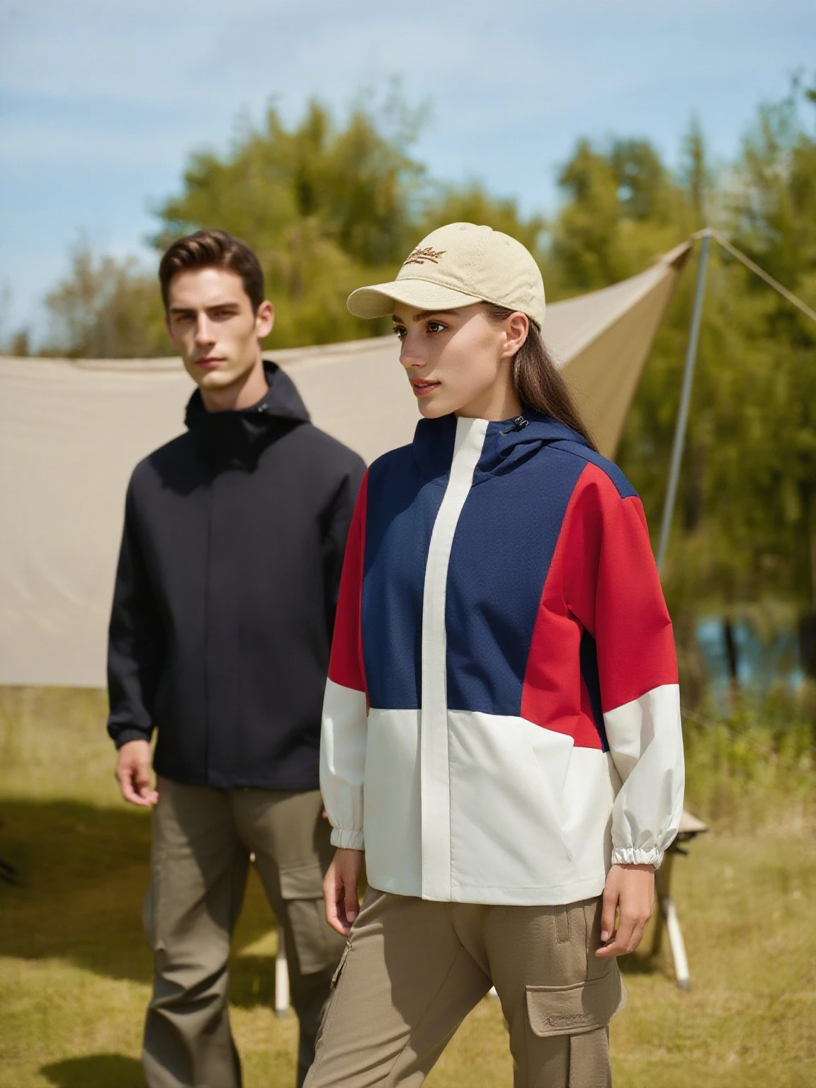 

Men's and Women's Outdoor Jackets Spring and Autumn Splicing Color Jackets Zipper Hoodies Casual Versatile Sports Couples