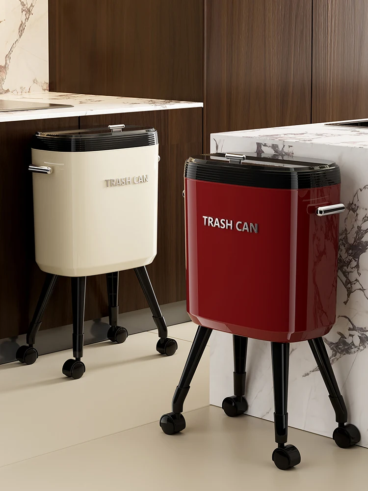 

Большой мусорный бак для кухни с крышкой, высокими ножками, без необходимости наклоняться, для дома, мобильный, люкс