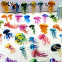 50PCS Cute Animal Colorful Jellyfish Transparent Sticker Book INS DIY Diary Decorative Account Skateboard Graffiti Stickers Pack