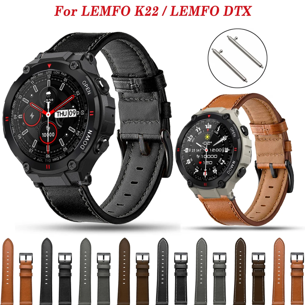 For LEMFO K22 PRO K27 K37 C20 K56 PRO LEM56 DM50 Strap Smart Watch Leather Sport Band Wristbands Bracelet For LEMFO DTX 20/22mm