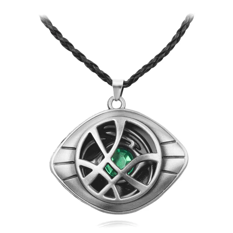 Marvel Superhero Doctor Strange Necklace Avengers Eye of Agamotto Pendant Leather Chain Vintage Jewelry for Men