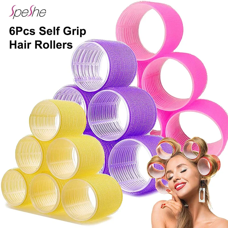 6pcs Self Grip Hair Rollers No Heat Hair Curlers Heatless Curls Hair Bangs Volume Self-adhesive Hook & Loop Styling Tools