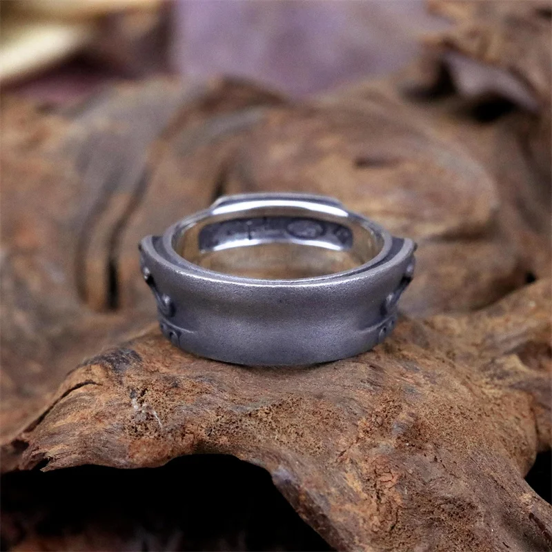 Vintage Carving Flower Crown Ring Male Jewelry Trendy 925 Silver Ring For Men Finger Accessories Adjustable