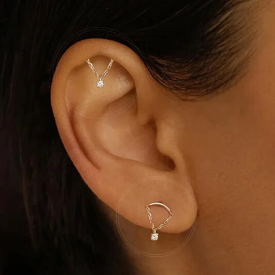 1PC G23 Titanium Minimalist CZ Dangle Chain Cartilage Earrings Stud Internally Threaded Helix Ear Tragus Stud Piercing Jewelry