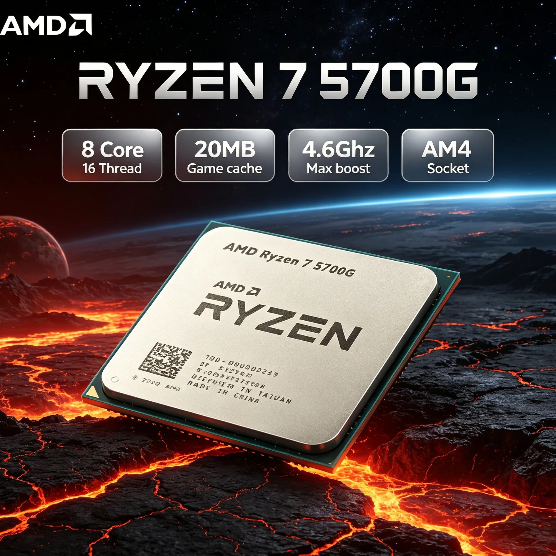 AMD Ryzen 7 5700G Processor for Casual & Esports Gaming, AM4 8-Core 16-Thread APU 4.6GHz 65W Radeon Graphics, Without Cooler