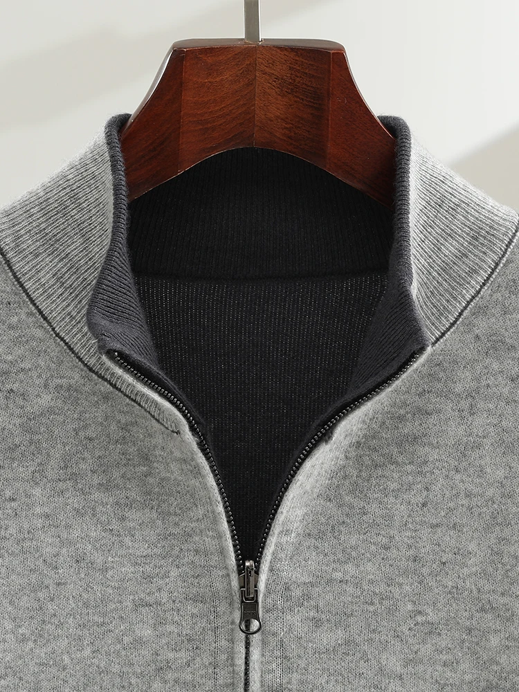 100% Merino Cashmere Men's Zipper Cardigan Stand Up Collar Casual Fashion Double-sided Autumn Winter Sweater