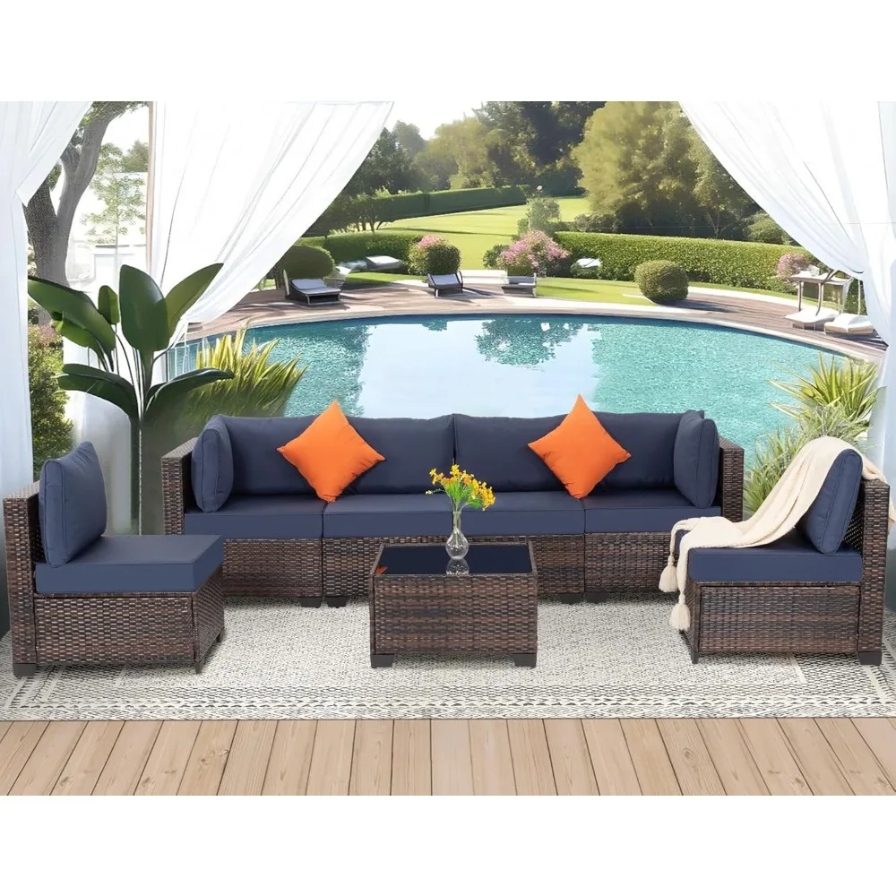 7 Pieces Outdoor Patio Furniture Set, Wicker Sectional Sofa Set Rattan Patio Conversation Sets with Cushions Couch Set &