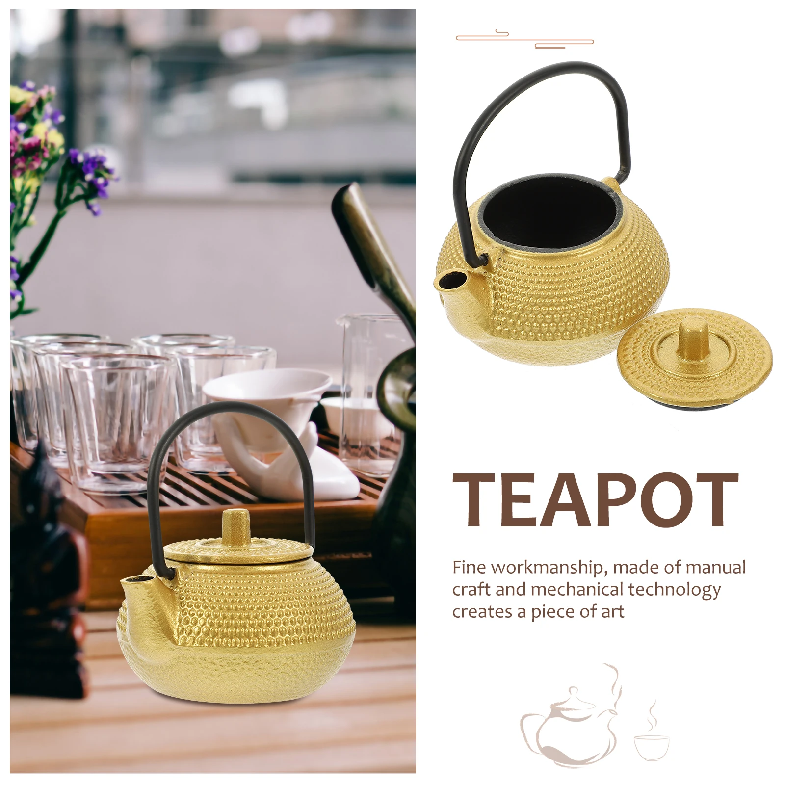

Tea Kettle Mini Iron Set Cast Pots Optional Chinese Teapot Golden Decorative Stovetop