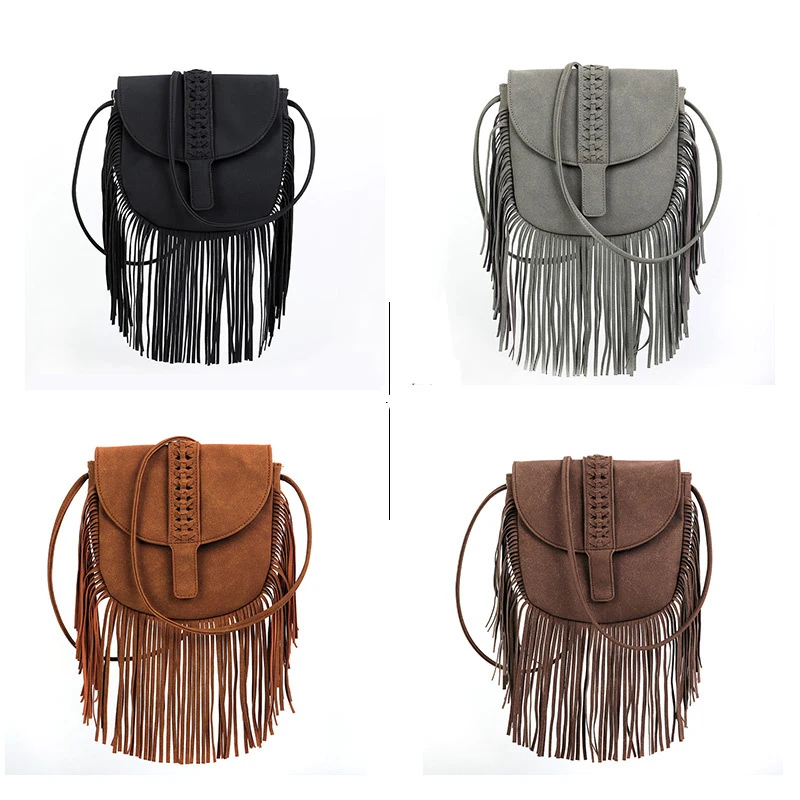 Faux Suede Leather Hippie Gypsy Boho Bag Women\'s Handbags Bag Vintage Fringe Tassel Bohemian Bag Women Shoulder Crossbody Bags