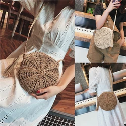 Casual Ladies Shoulder Bag New Street Round Rattan Wicker Woven Zipper Summer Beach Fashion Women Handbag