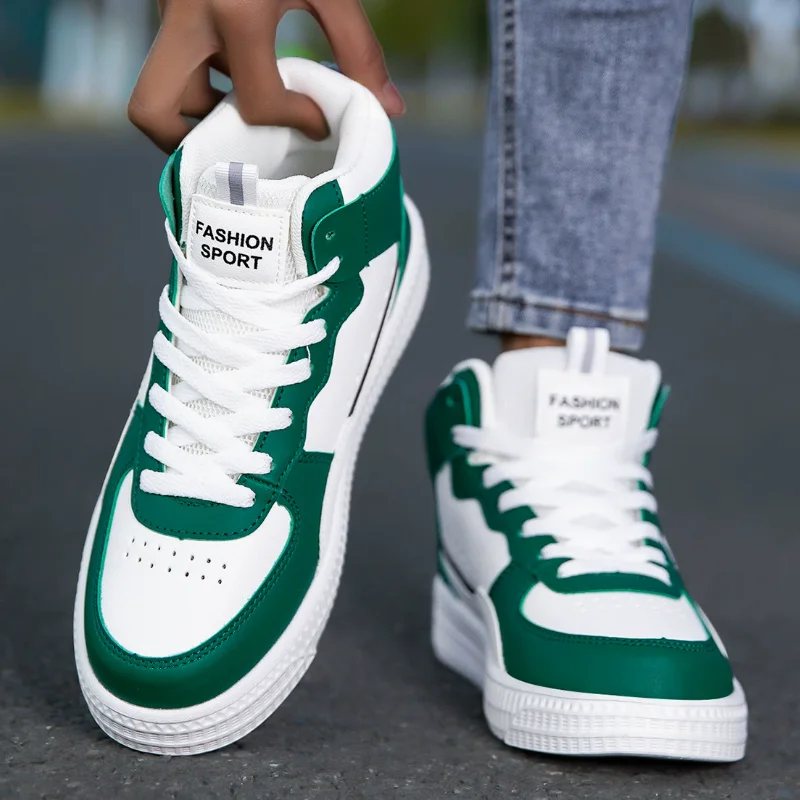 

Unisex High Top Sneakers Blue Non Slip Platform Men's Skate Shoes Spring Autumn Casual Leather Skateboard Shoes