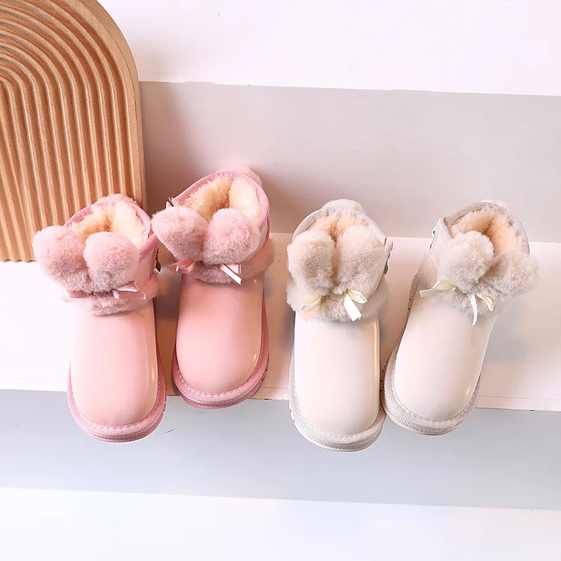 Cute Cartoon Rabbit Ear bambini stivali da neve inverno 2022 nuove ragazze scarpe da neve in cotone stivali da principessa caldi nouveau en hiver