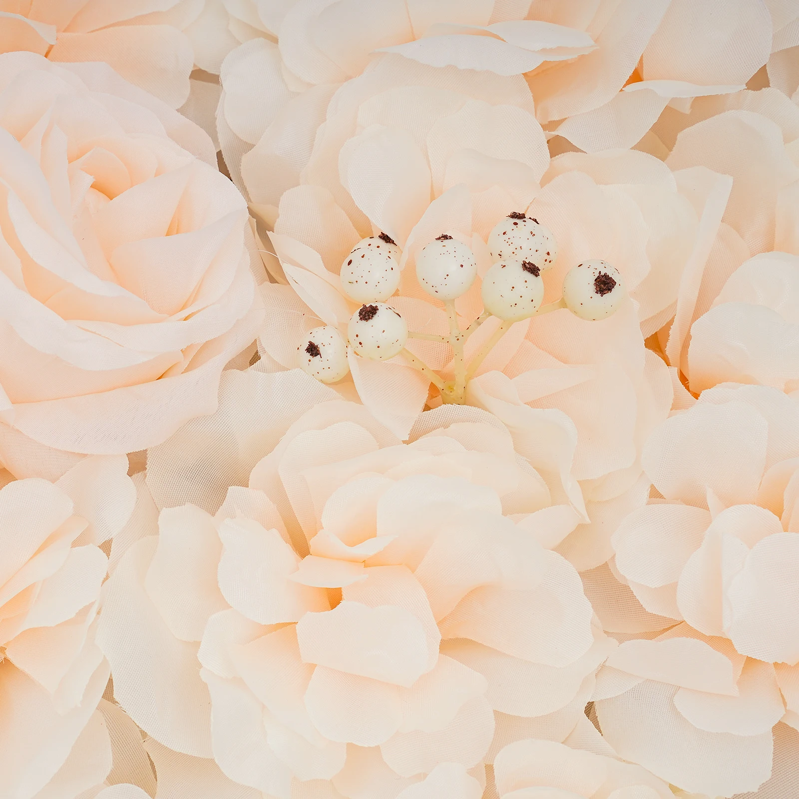 6-teiliges Set Pflanzen-Blumen-Wand Bestickte Kugel Künstliche Blumenwand-Platte Weiß Frucht+Hell-Champagner Prachtvolle Rose – Detail 22