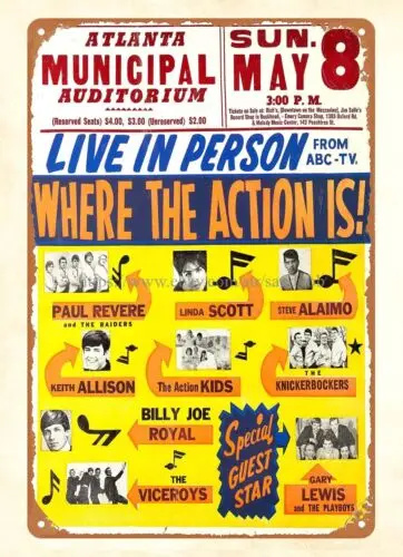 retro home decor wall decor 1966 Where the Action Concert Poster metal tin sign sign