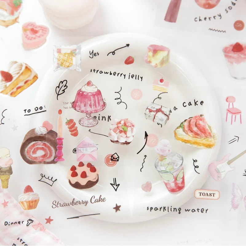 Mr.Paper 20pcs Waterproof Clear PET Stickers Cute Food & Plant Pattern for Journal Scrapbooking DIY Water Bottle, Phone Case