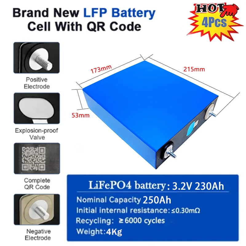 new 3,2V 230 240Ah LiFePO4 battery DIY 12V rechargeable lithium iron phosphate battery for RV golf carts, boats, and van campers