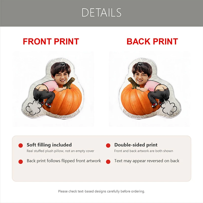 Custom Funny Photo Shaped Pillow, Personalized Face Hugging Pumpkin Decorative Cushion, Novelty Home Decor Accent for Sofa & Bed