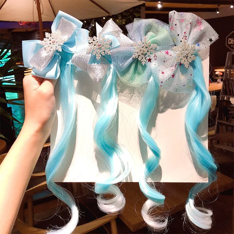 

Child Princess Elsa Wig Hairpin Anime The Snow Queen Princess Role Headwear Hairpin Girl Perform Accessories Cartoon Clip