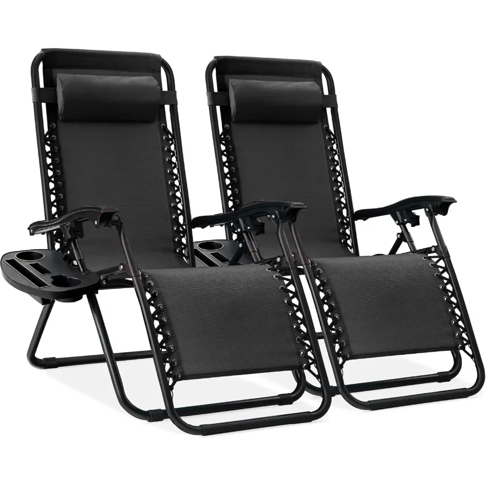 Fauteuil inclinable en maille d'acier réglable en deux pièces, avec oreiller et plateau porte-gobelet, noir