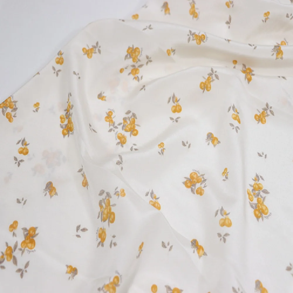 Fashion Digital Printing Silk CDC Fabric Crepe De Chine Yellow Flowers Mordern for Spring Shirt Suit Pajama Cloth Summer