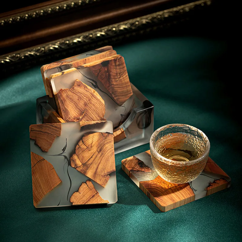 

Log Insulated Coaster Ins Tea Cup Coaster Resin Minimalist Cup Holder Tea Ceremony Accessories with Pure Natural Unique Patterns