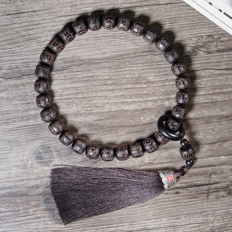 

Винтажный браслет-мала из черного дерева с вырезанной шестисловной мантрой, коллекционные молитвенные бусы Вэньвань, ювелирные украшения