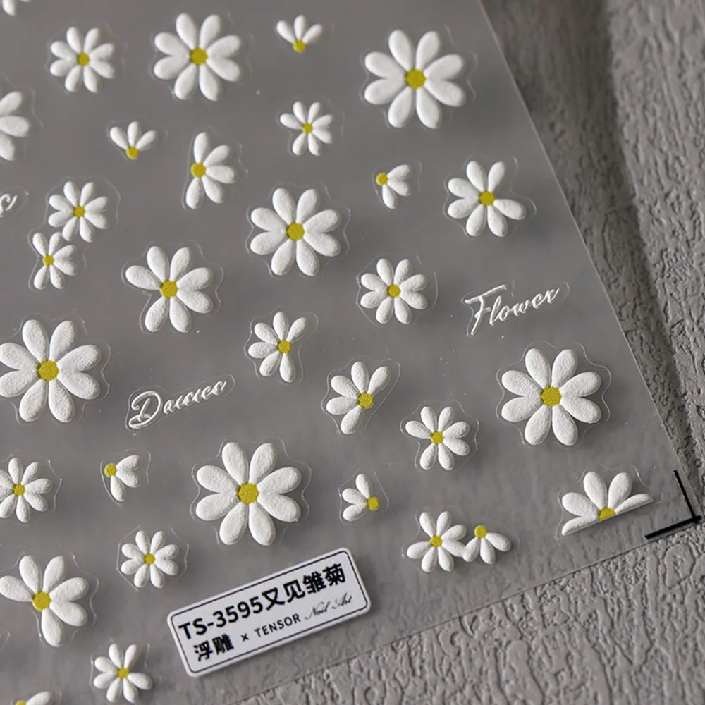 Daisy Design Nail Stickers Zelfklevende Nail Art Benodigdheden 5d Reliëf Bloem Decoratie Accessoires Bloemen Sticker Voor Maniucre