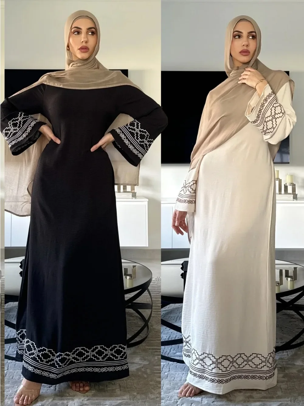 Eid haftowana sukienka muzułmańska dla kobiet sukienki imprezowe Jalabiya maroko dubaj długa szata arabski Ramadan Kaftan Islam Vestidos Largos