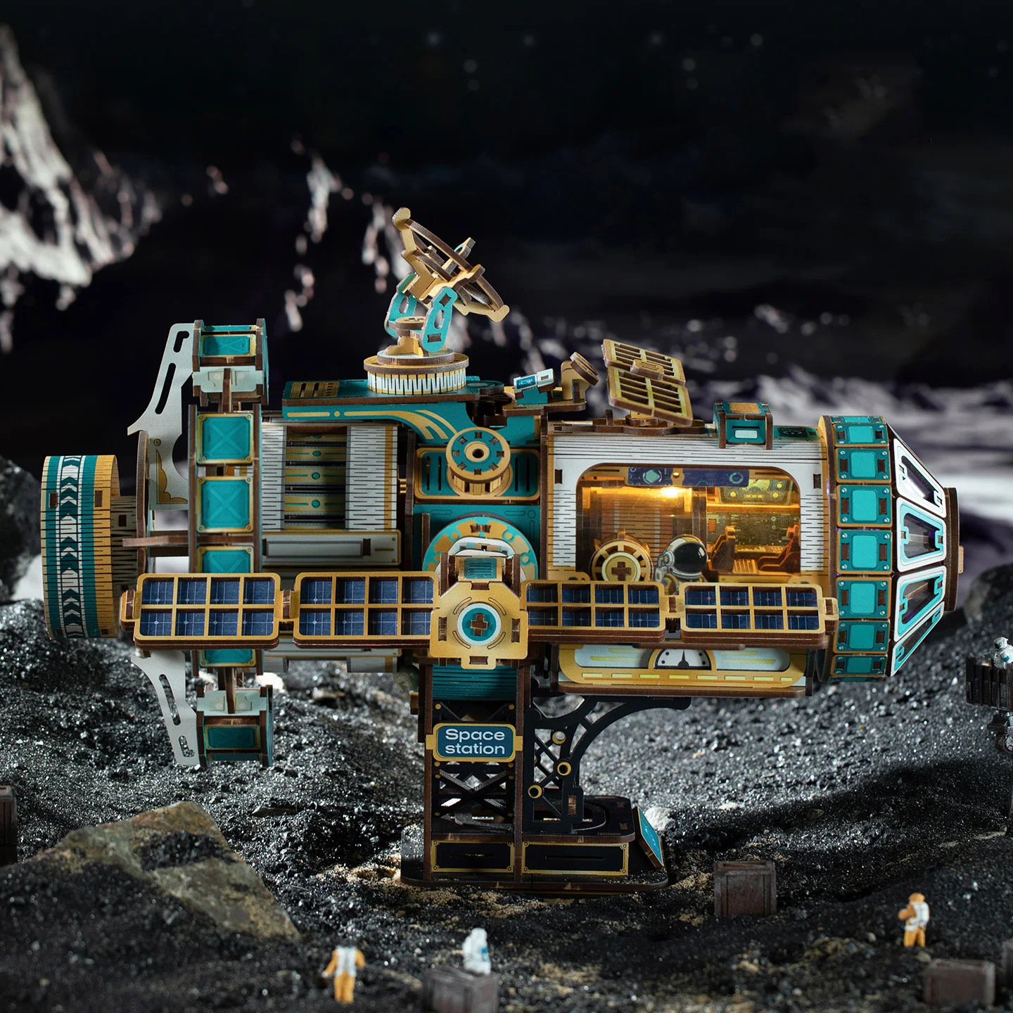 مجموعة نماذج مصغرة للمركبة الفضائية الخشبية ذاتية الصنع مع لغز ثلاثي الأبعاد خفيف لهدايا عيد ميلاد الأصدقاء #3