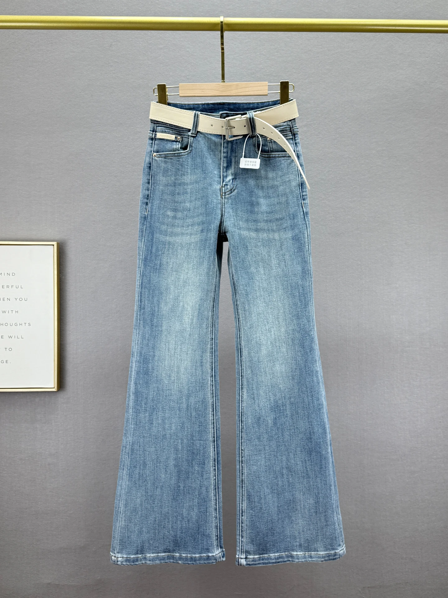 

Женские джинсы с высокой талией, эластичные, облегающие, в стиле ретро, гонконгский стиль, расклешенные, удобные, из хлопкового стрейч-денима, весенние