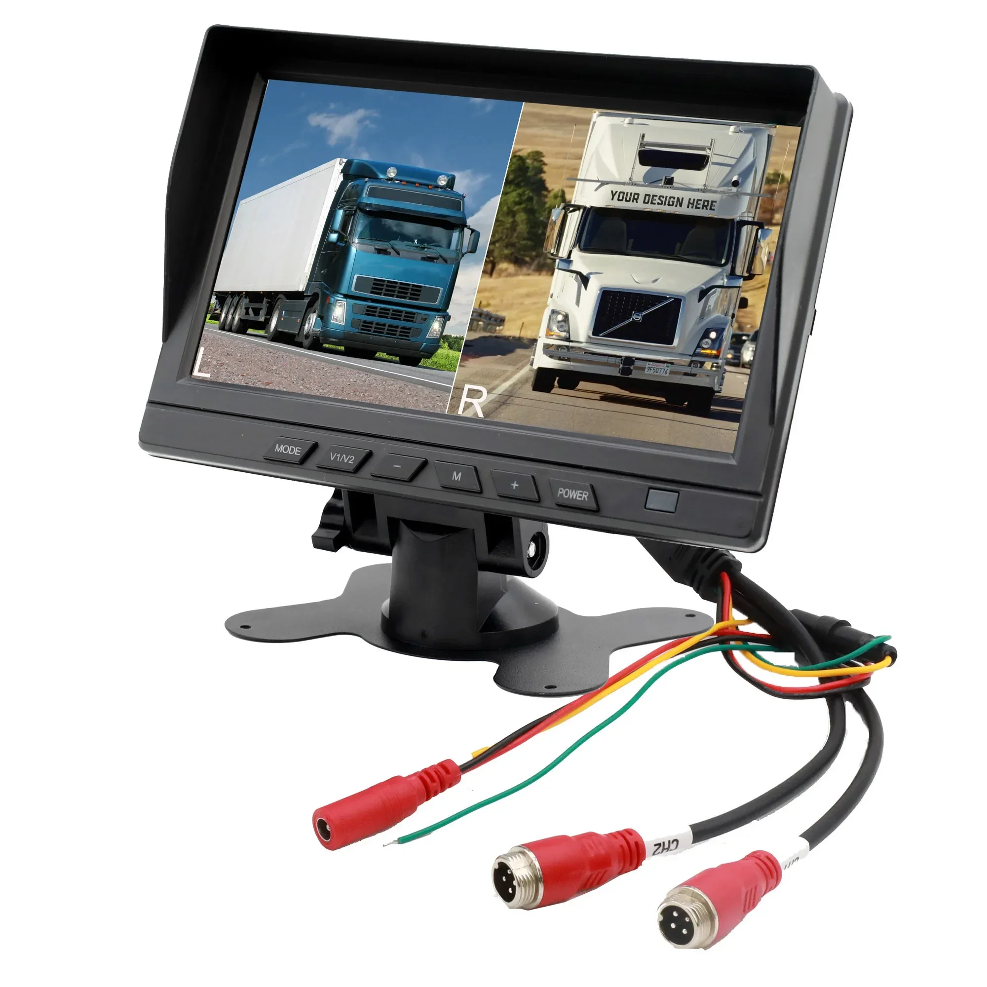 

7-дюймовый AHD IPS DVR монитор1024x600 2-канальный разделенный экран 4-контактный авиационный вход для грузовика, автобуса, автомобиля, 1080P, резервная камера заднего вида