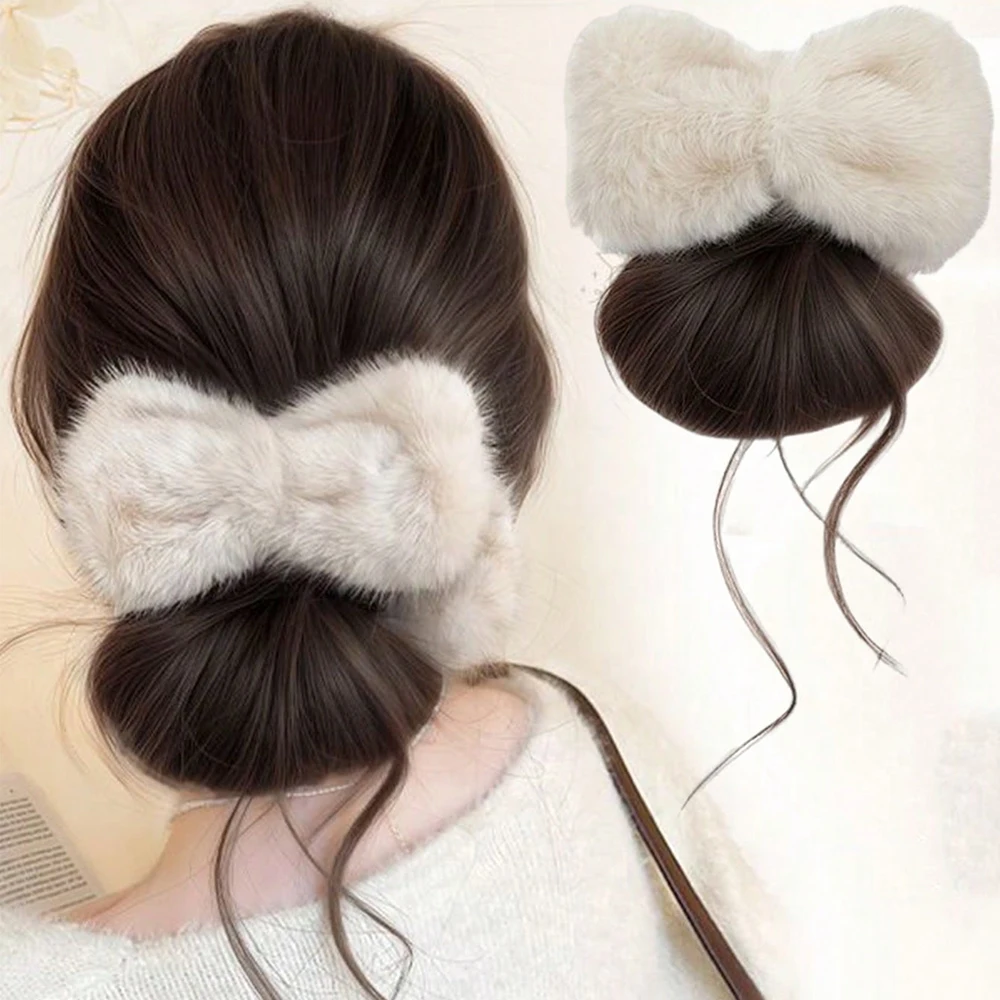 Low Side-Tie Synthetic Claw Clip Ponytail Hair Extensions With Elegant Lazy Style Dragon Beard Bun Hairpiece for Women Daily Us