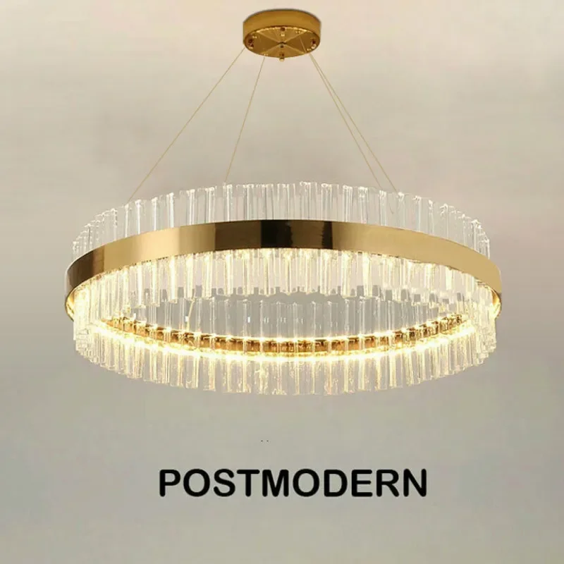 Crystal Chandelier Modern Lustre Dimmable American Round Metal Luminarie Pendant Lamp Gold Crystal Living Room Light Home Decor